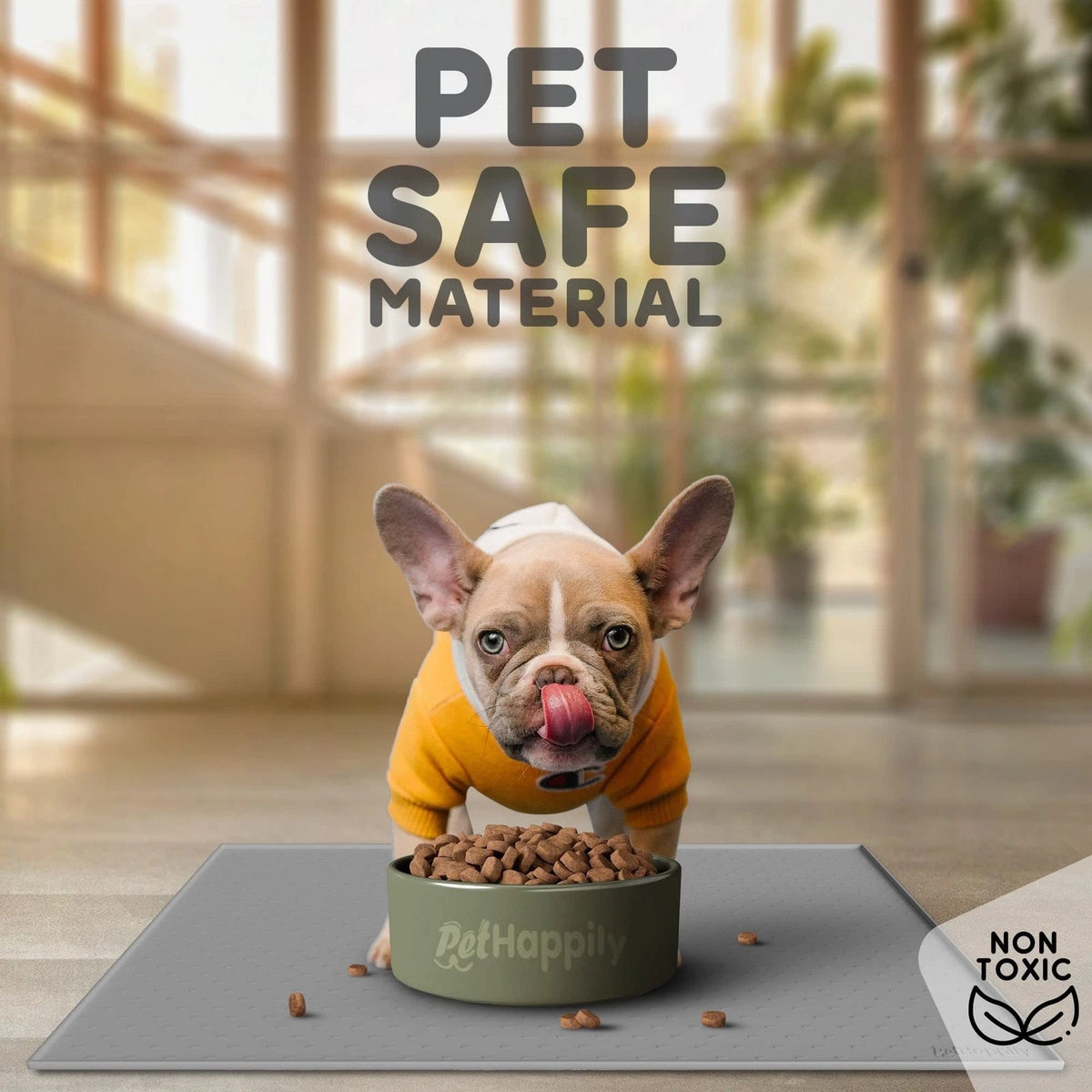Dog Food Mat for Dogs (18.5"L x 11.5"W) - Gray with Raised Edges