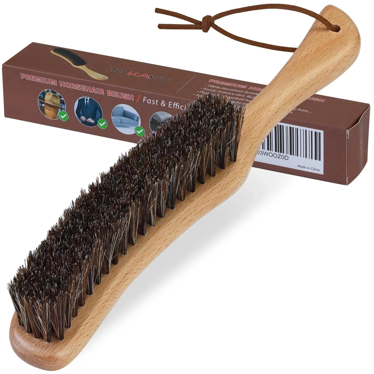 Lint Brush for Clothes with Soft Horse Hair Bristle, Large Beech Wood