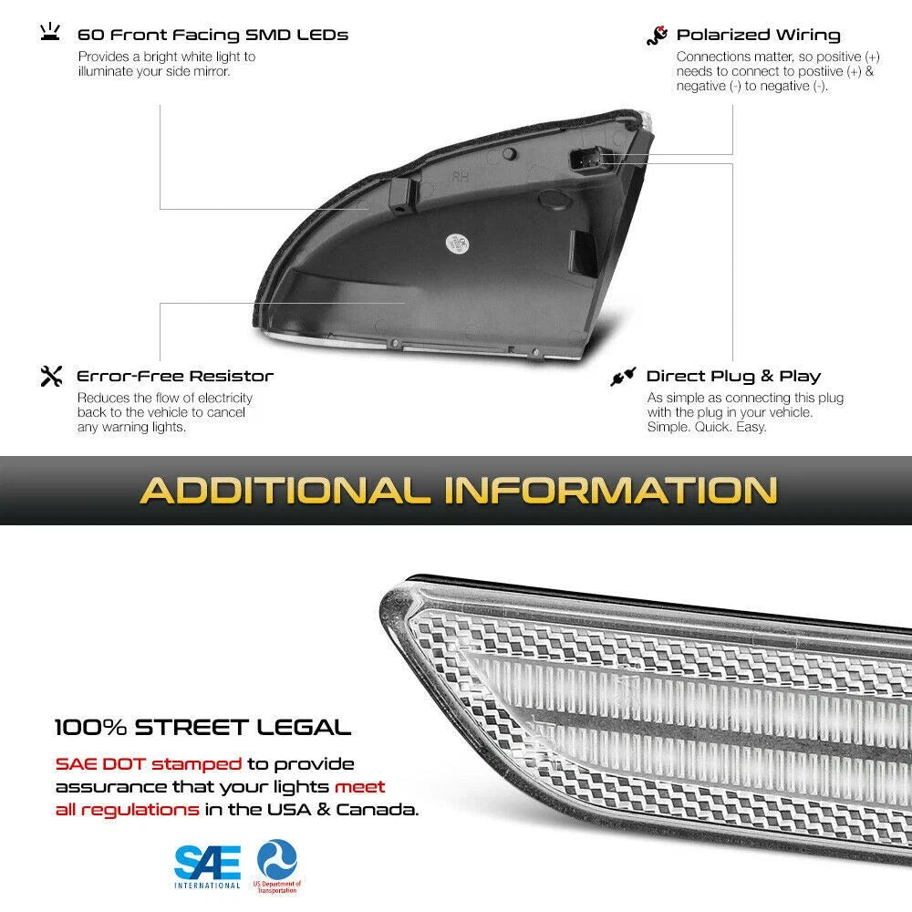 Chrome Dual Color LED Side Mirror Puddle Light Signal Lamps for Dodge RAM (2009–2022)