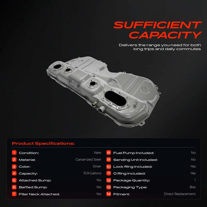 15.9 Gallon Fuel Tank for Subaru Impreza (1995–1998) - 42120FA170, 42120FA080, 42120FA090, SU04A