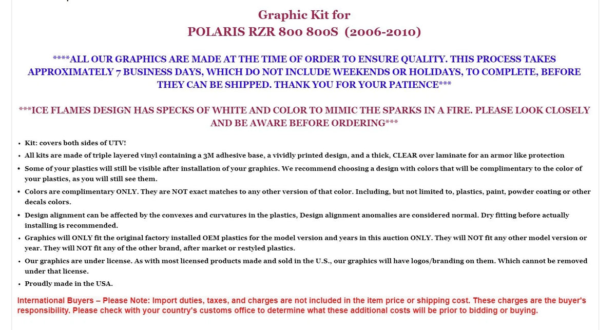 Graphics Kit Decals Stickers for Polaris RZR 800 S (2006–2010)