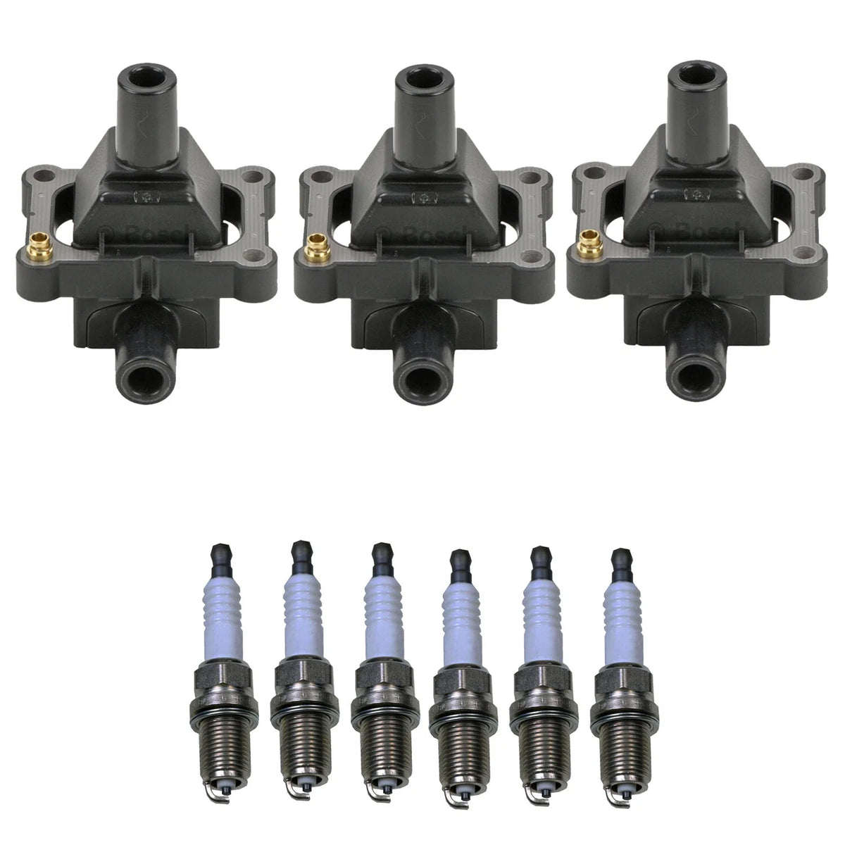 Set of 3 Ignition Coils & 6 U-Groove Spark Plugs for Mercedes W202 W210 W140 R129