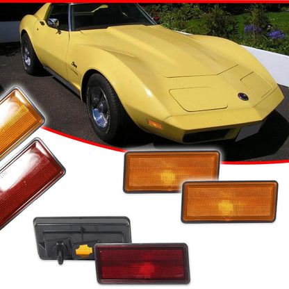 Set of 4 Amber Front & Red Rear Side Marker Lights for Chevy Corvette C3 (1974–1979)