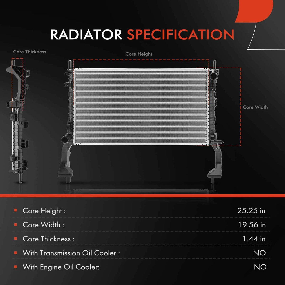 Radiator for Ford Mustang (2015–2023) FO3010330, FO3010333, 13486