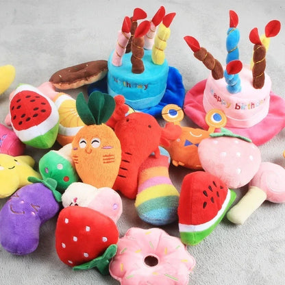 Plush Puppy Toy Set for Small Dogs (Squeaky Fruit & Veg Chew Toys)