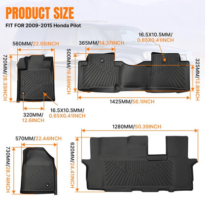 Set of 2 Front & Rear Floor Mats Liners TPE for Honda Pilot (2009–2015)