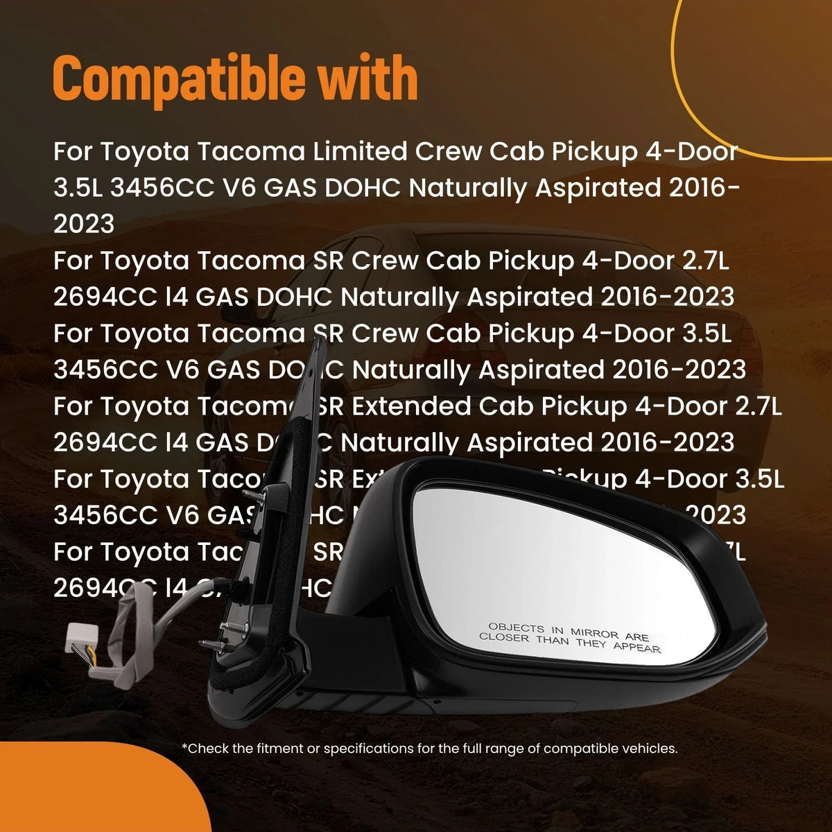 Power Heated Mirror for Toyota Tacoma Limited (2016–2023) Chrome TO1321353