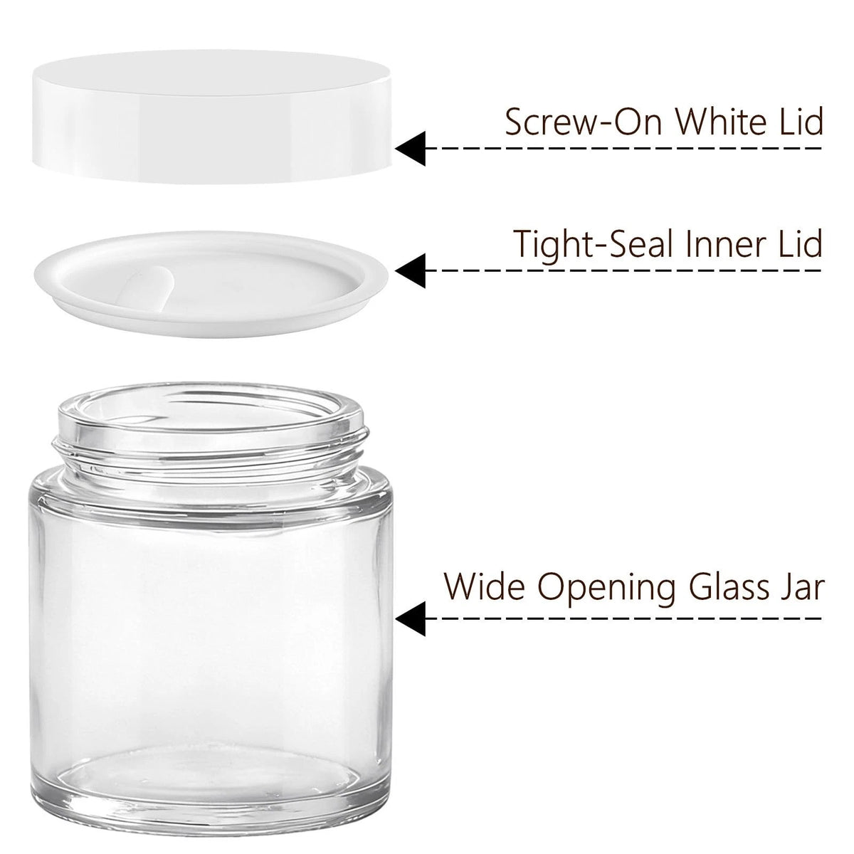 Set of 2 Glass Jars with Lids & Inner Liners, 4 oz