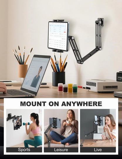 Aluminum Tablet Wall Mount Holder for iPad (2010–2023) - 360° Adjustable Arm
