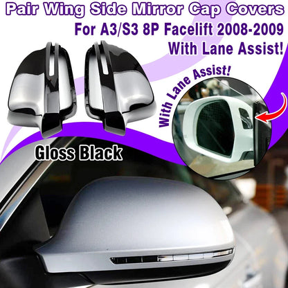 Gloss Black Mirror Cover Cap for Audi A3/S3 8P (2008–2009) w/ Lane Assist