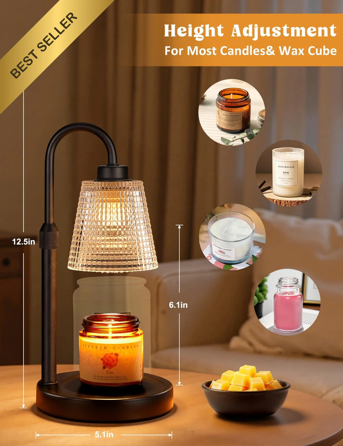 Candle Warmer Lamp with Timer for Home Decor (Adjustable Height)