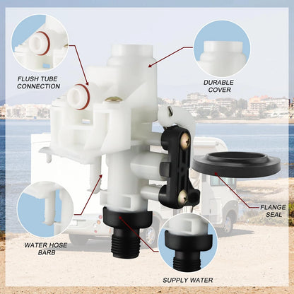 RV Toilet Water Valve Kit - Freeze 1.5 Inches, White
