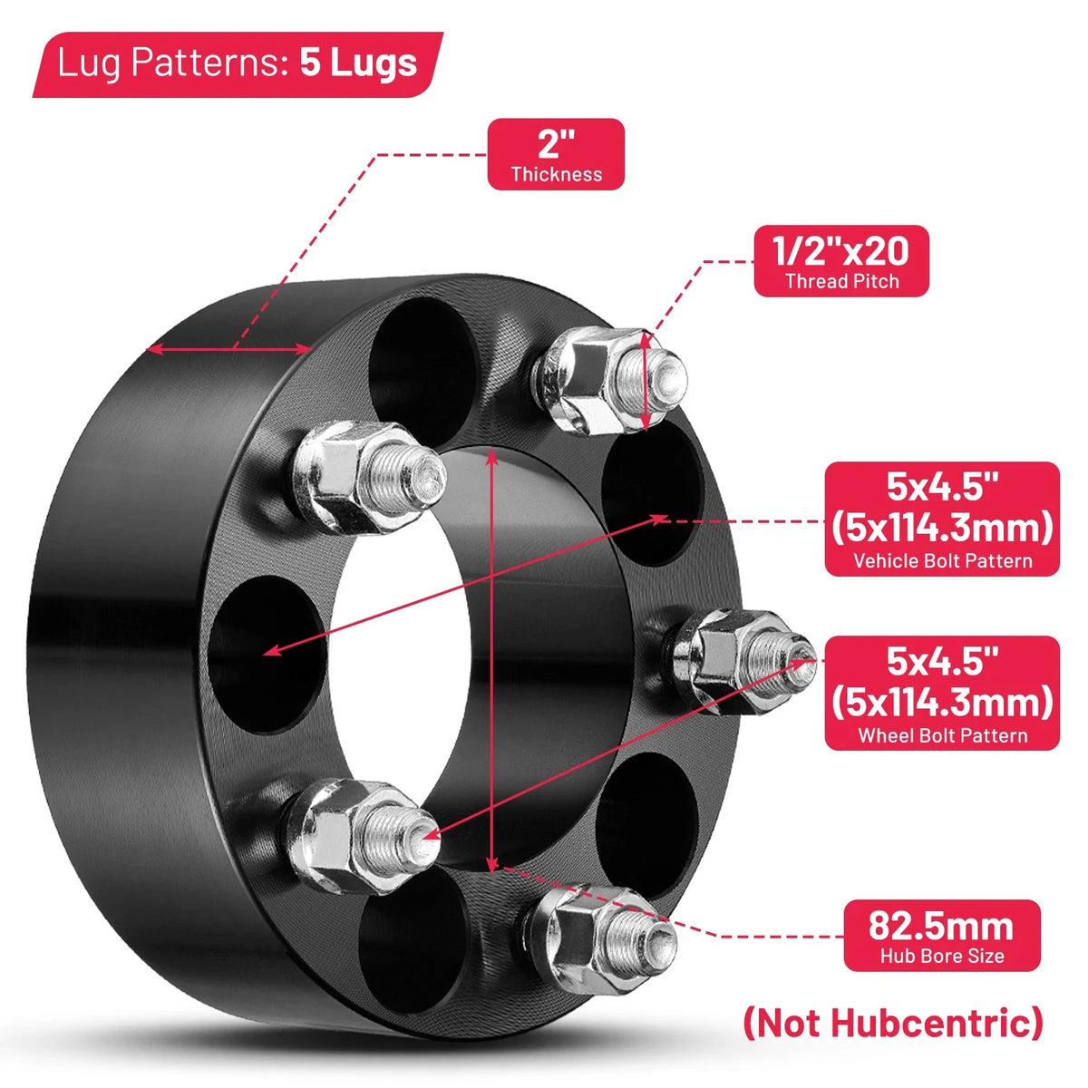 2-Inch 5x4.5 Wheel Spacers for Ford Mustang Jeep Wrangler (2005–2017)