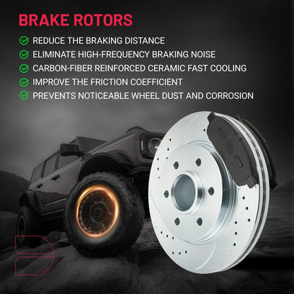 Front Drilled & Slotted Brake Rotors Ceramic Pads Kit for Ford F-150 (2004–2008)