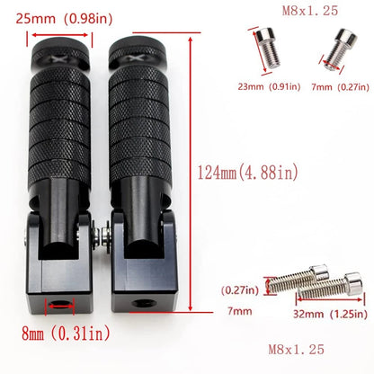 Folding Motorcycle Foot Pegs 90° for Electric Bikes Rearsets M8 Bolts