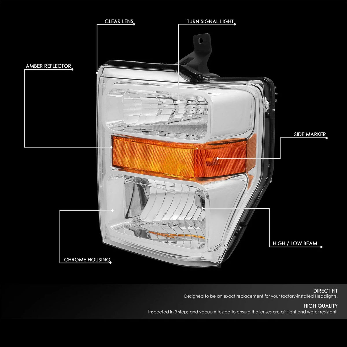 Chrome Amber Headlight + Turn Signal Lamp + OE Bumper Fog Light for SuperDuty (2008–2010)