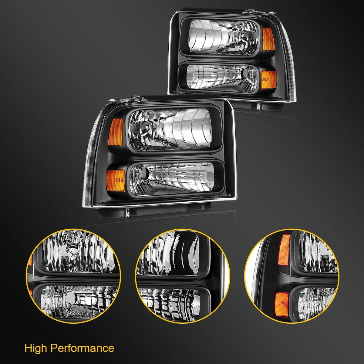 2X Headlight Assembly for Ford F-250 F-350 F-450 F-550 Super Duty (2005–2007)