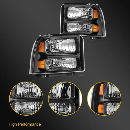 2X Headlight Assembly for Ford F-250 F-350 F-450 F-550 Super Duty (2005–2007)