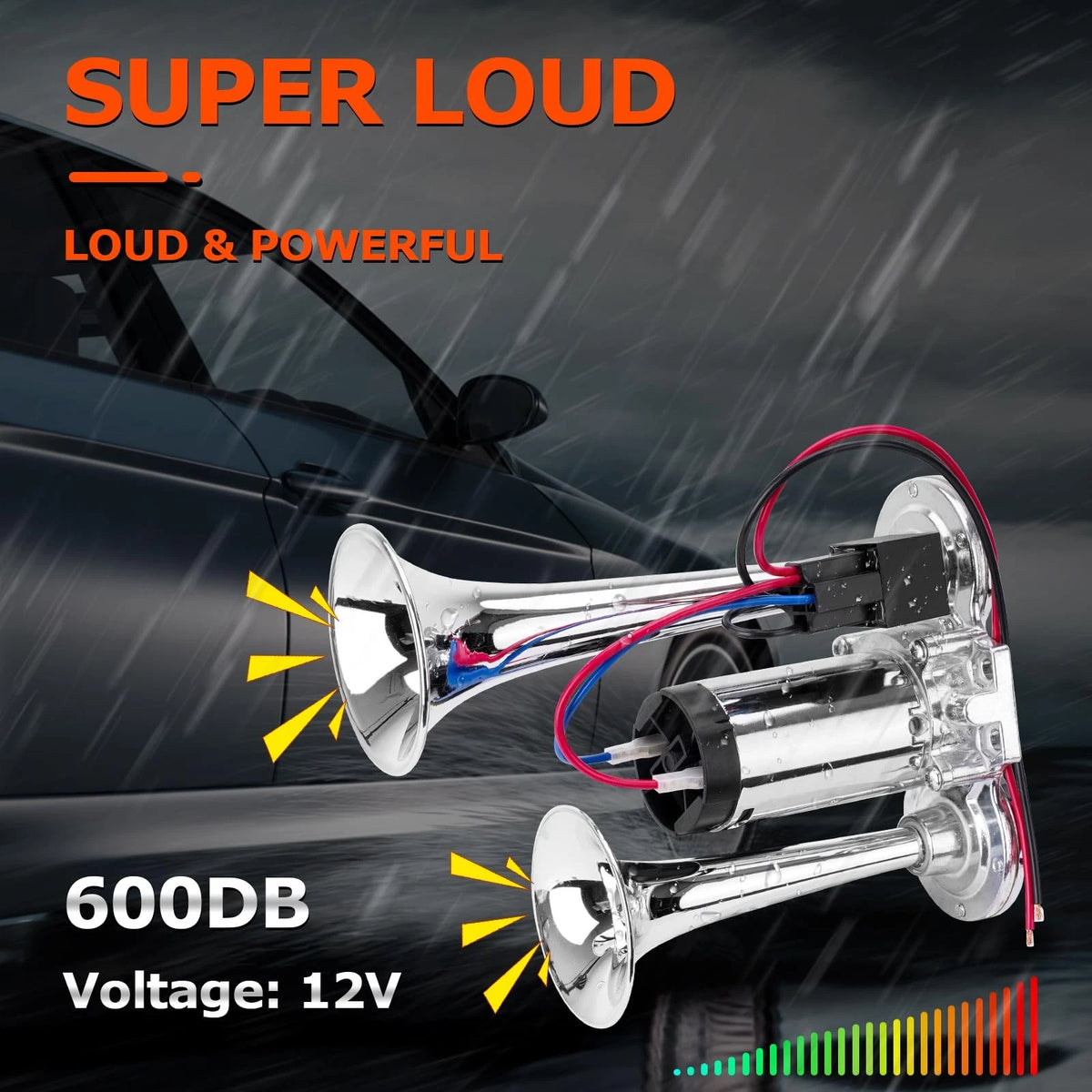 Dual Trumpet Air Horn for Universal Vehicles (12V) - Super Loud 600DB