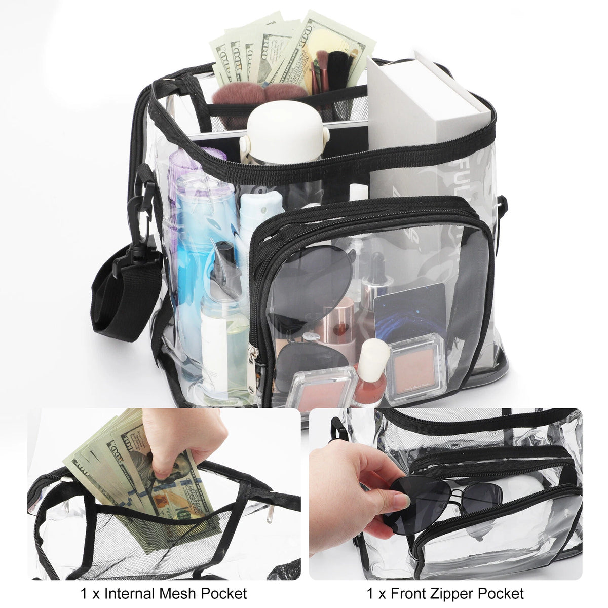 Large Transparent PVC Travel Tote Bag with Adjustable Shoulder Strap