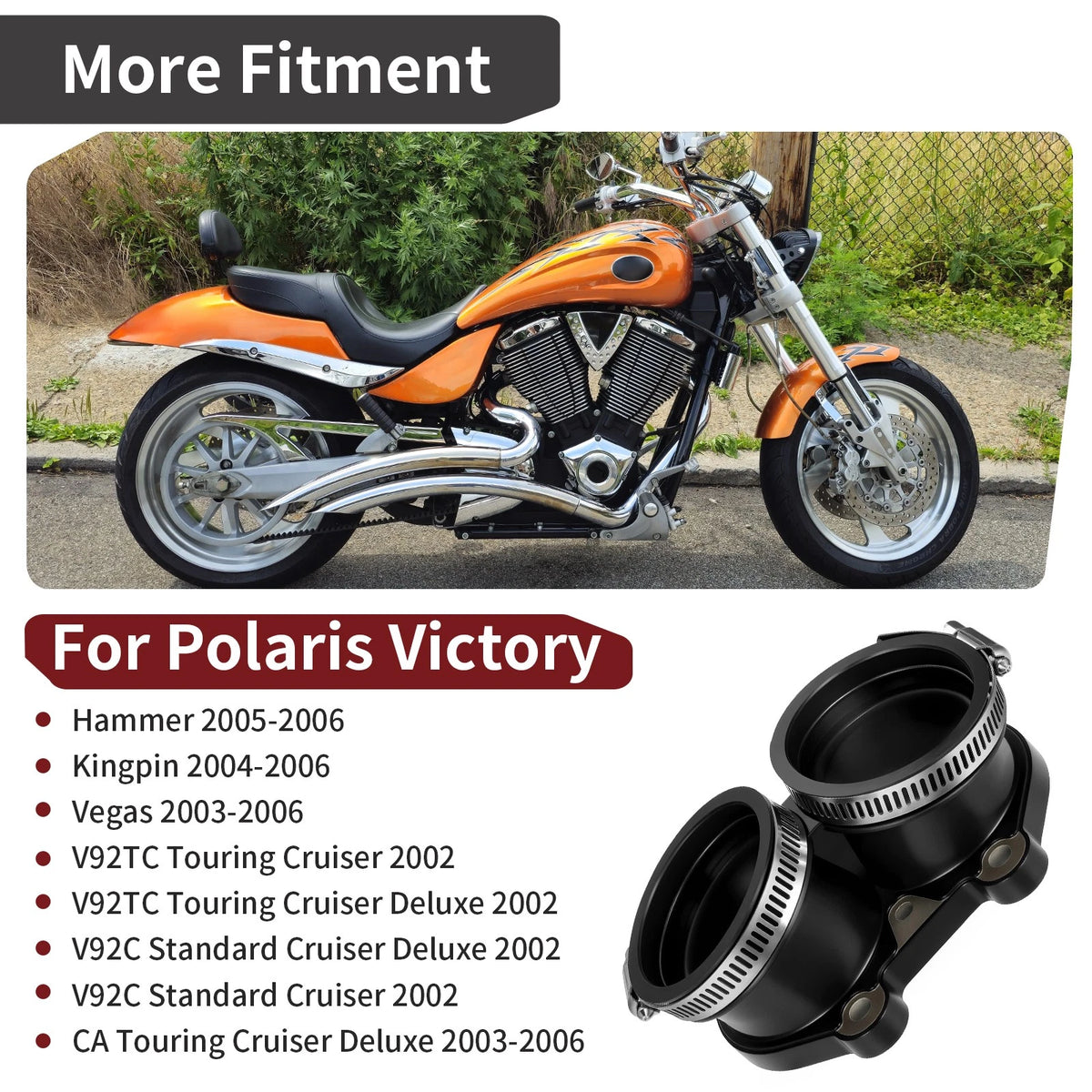 Throttle Body Adapter Boot for Polaris Victory Hammer Kingpin Vegas (2003–2017) 1253335