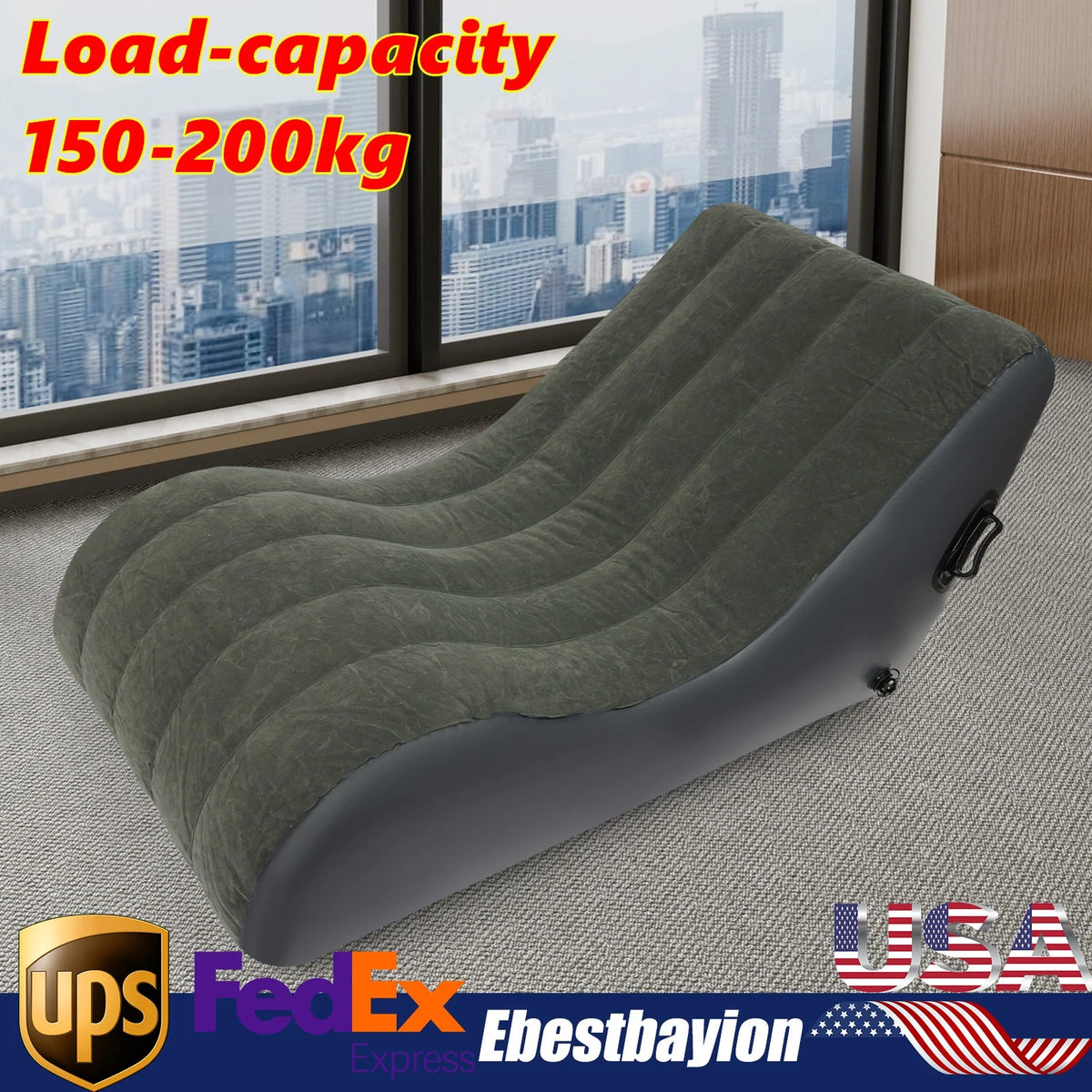 PVC Flocking Inflatable Sofa Bed for Max Capacity 440.92lbs