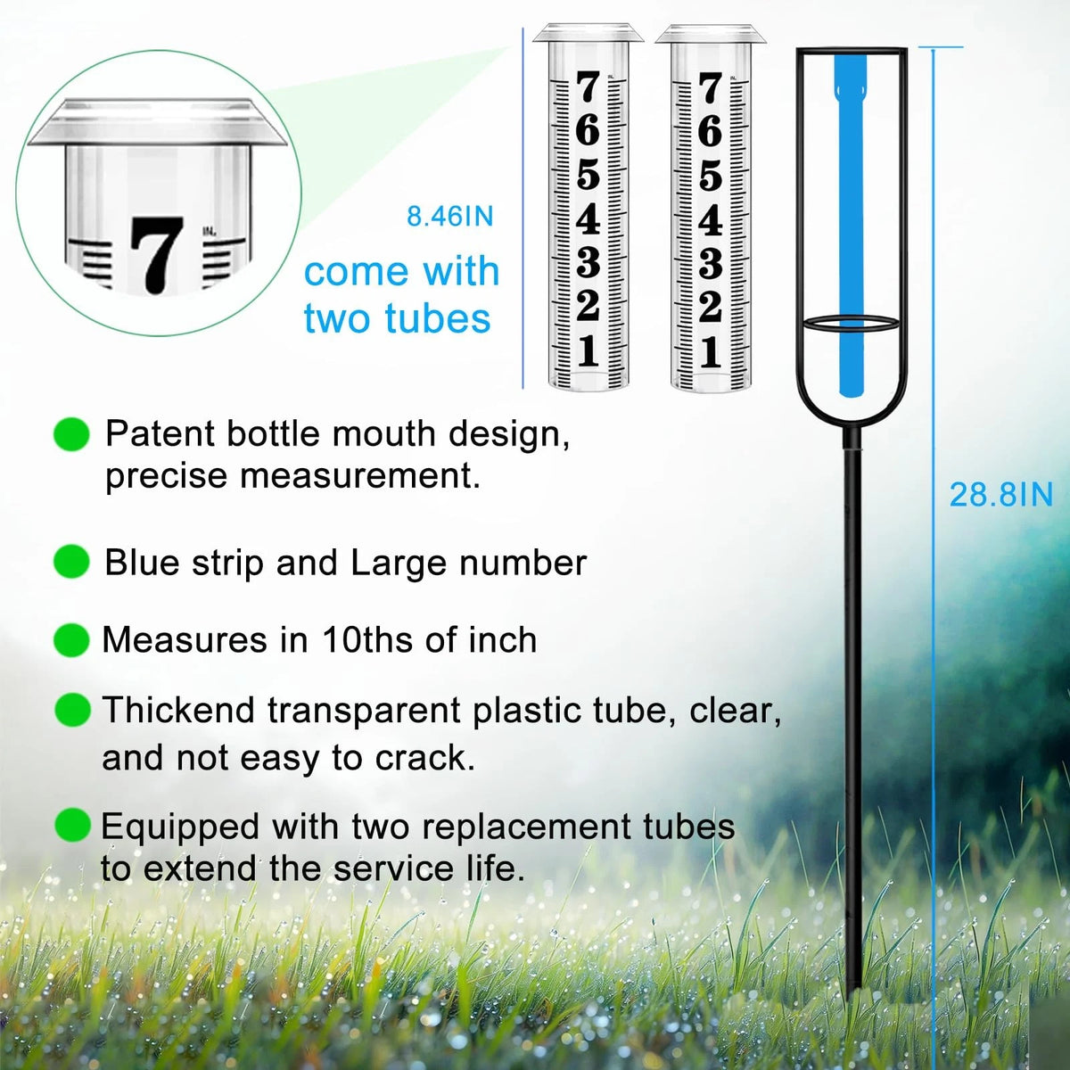 2X Large Freeze Proof Rain Gauge Outdoor with Dual Tubes