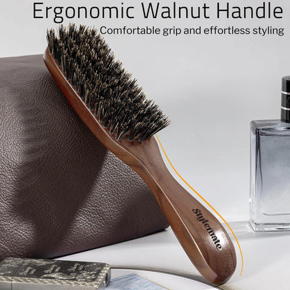 Boar Bristle Hair Brush for Men - Slick Back Styling Tool