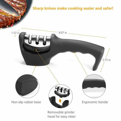 3 Stage Knife Sharpener for Kitchen (Professional Ceramic Tungsten)