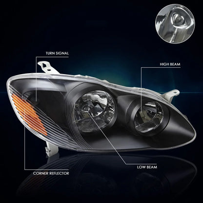 Headlight and Amber Side Corner Signal Lamps Pair for Corolla (2003–2008)