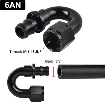 2PCS Push-On Lock Hose Fitting 180° for Oil/Fuel/Gas Line (6AN) (AN6)