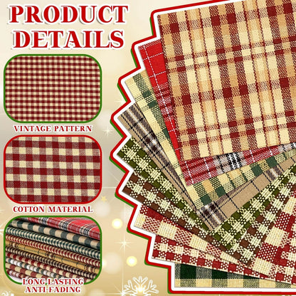 60 Pcs Vintage Plaid 10 x 10 Inch Fabric Squares for Crafting
