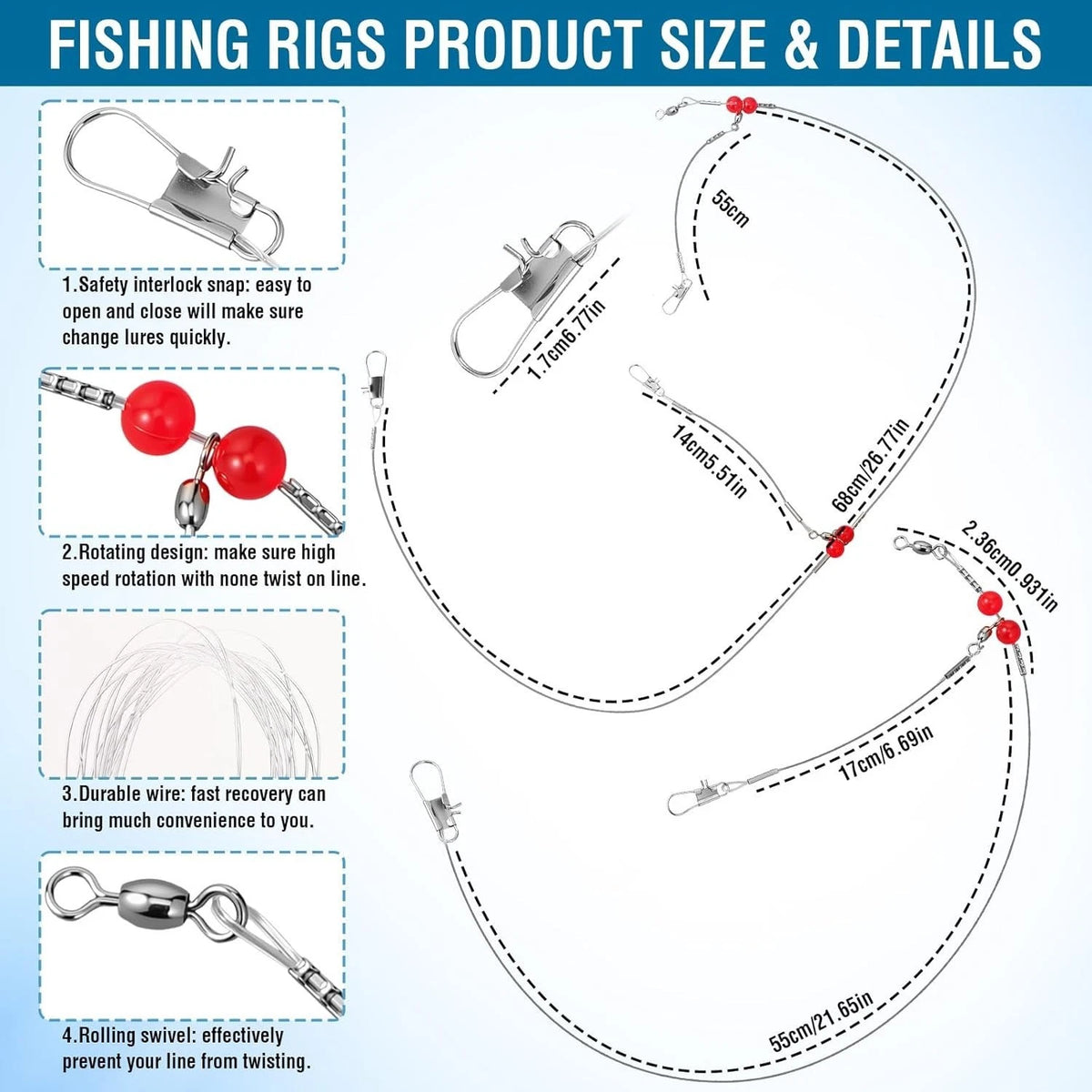 36 Pcs Fishing Leaders with Anti-Tangling Design for Saltwater
