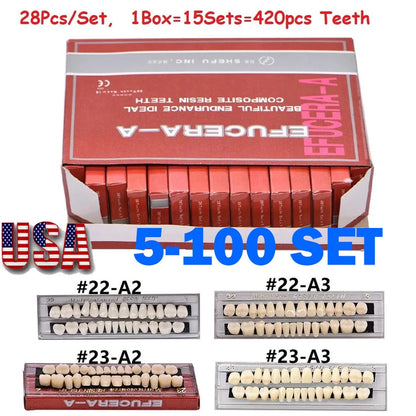 Full Set of Dental Acrylic Resin Dentures Shade A2A3 Upper Lower
