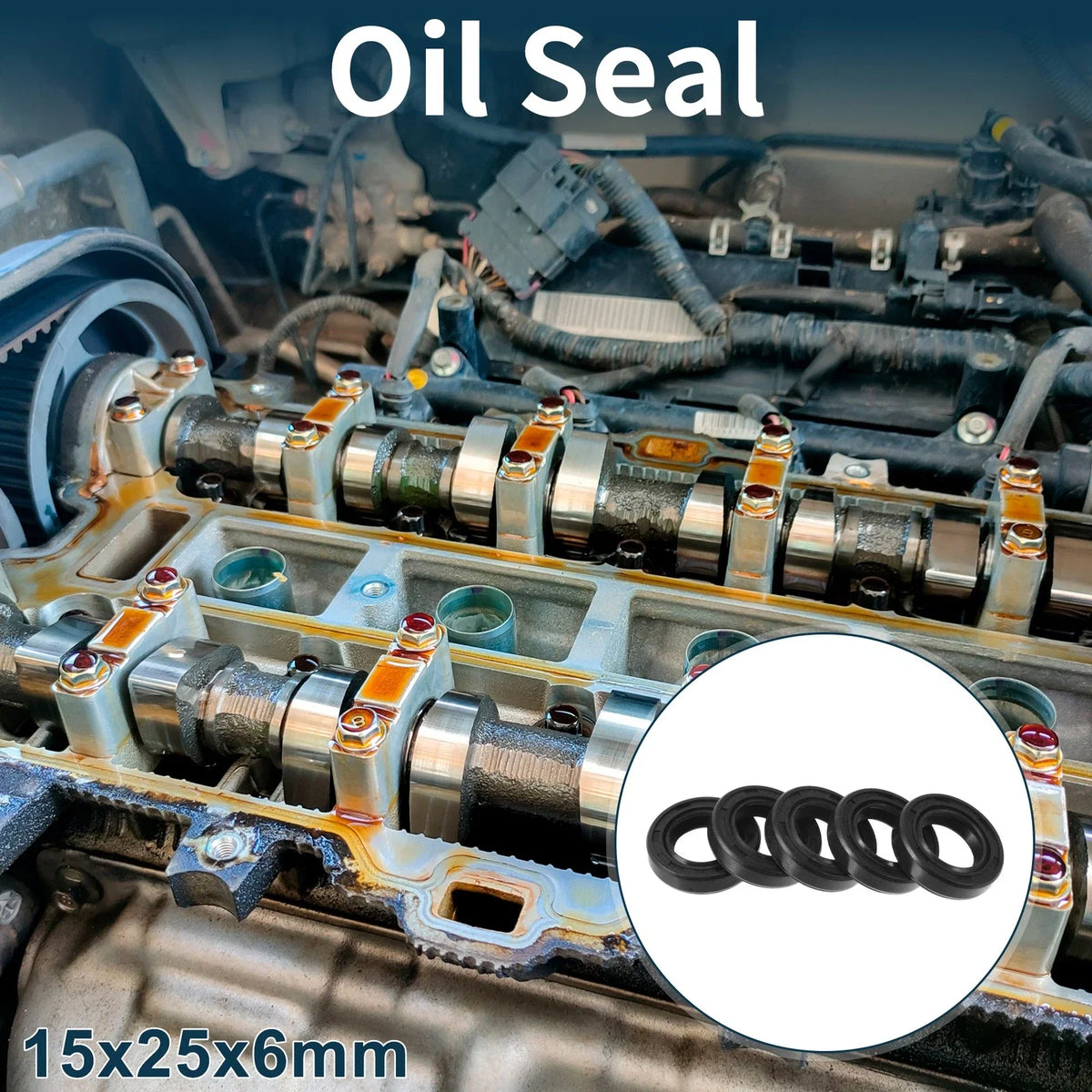Set of 5 Oil Seal Rotary Shaft Seal NBR Rubber 15x25x6mm