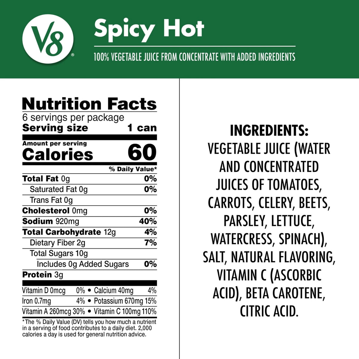Set of 4 V8 Spicy Hot Vegetable Juice 11.5 fl oz Cans