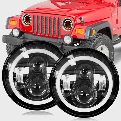 7" Round LED Headlights Pair Halo for Jeep Wrangler (LJ, TJ, CJ, JK)