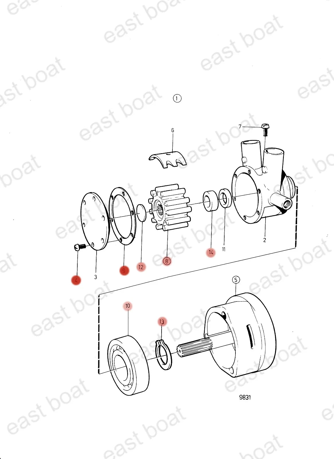 Repair Kit for Volvo Penta Crank Driven Sea Water Pump (855722, 857451, 826456)