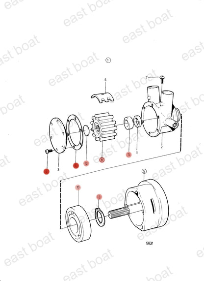 Repair Kit for Volvo Penta Crank Driven Sea Water Pump (855722, 857451, 826456)