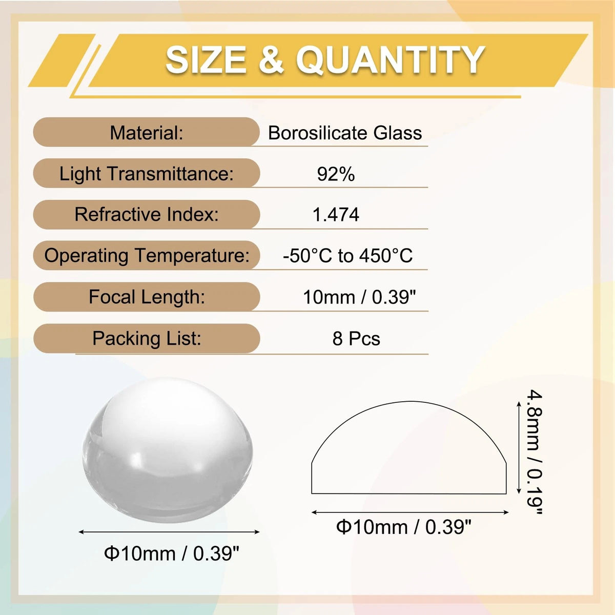 8 Pack Convex Lens 10mm OD x 4.8mm H for Automotive Applications
