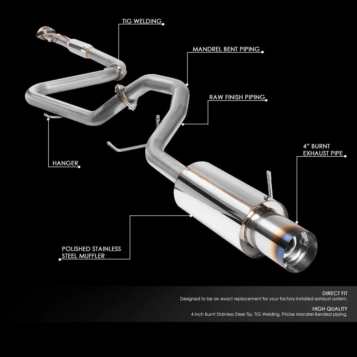 Catback Exhaust System for Mitsubishi Galant 1999–2003 2.4L 4G64 4" Tip
