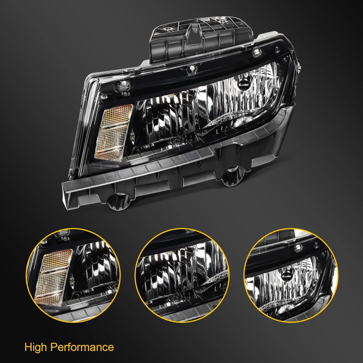 Driver Left Headlight with Bulbs for Chevy Camaro (2014–2015) Black Housing