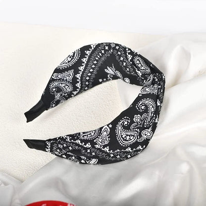 Set of 2 Boho Black Paisley Knotted Headbands - Wide Twisted Knot