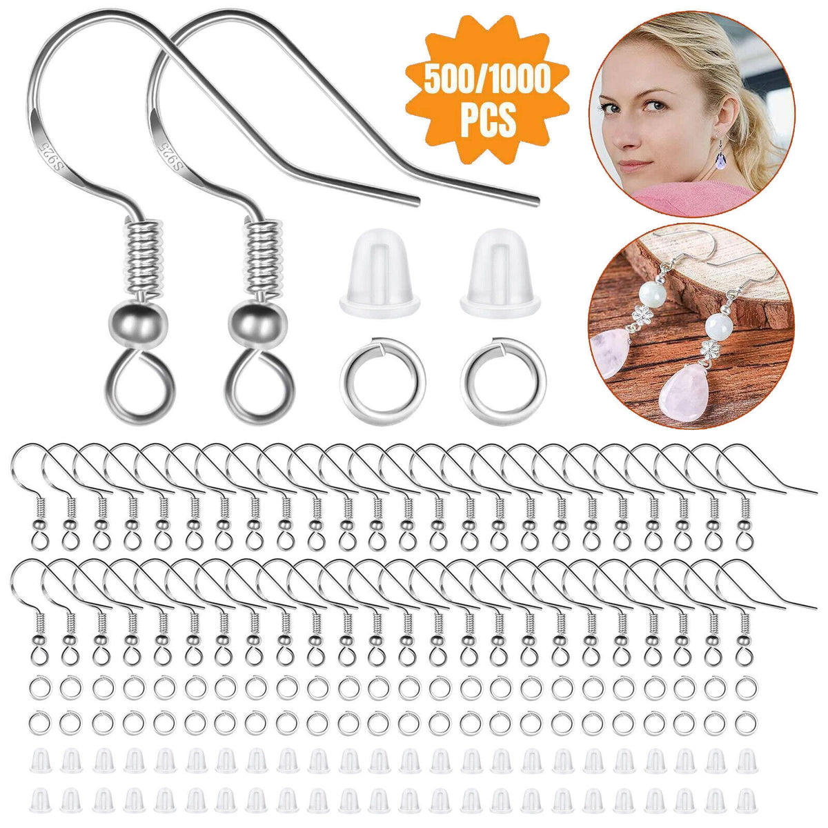 Set of 500 Jewelry Making Findings 925 Sterling Silver Earring Hooks