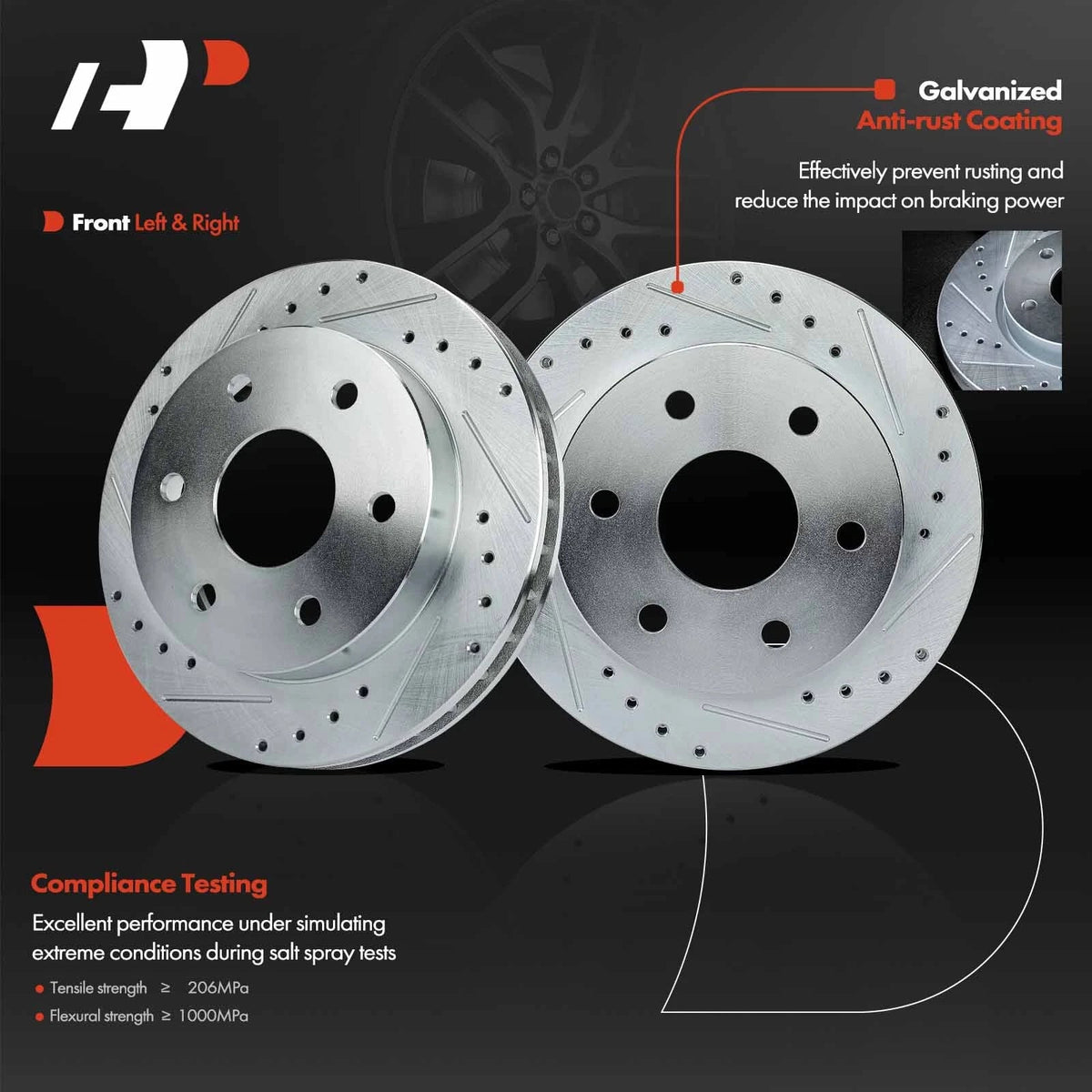 Front Drilled Brake Rotors for Cadillac Escalade, Chevy Tahoe, GMC Yukon (2002–2020)