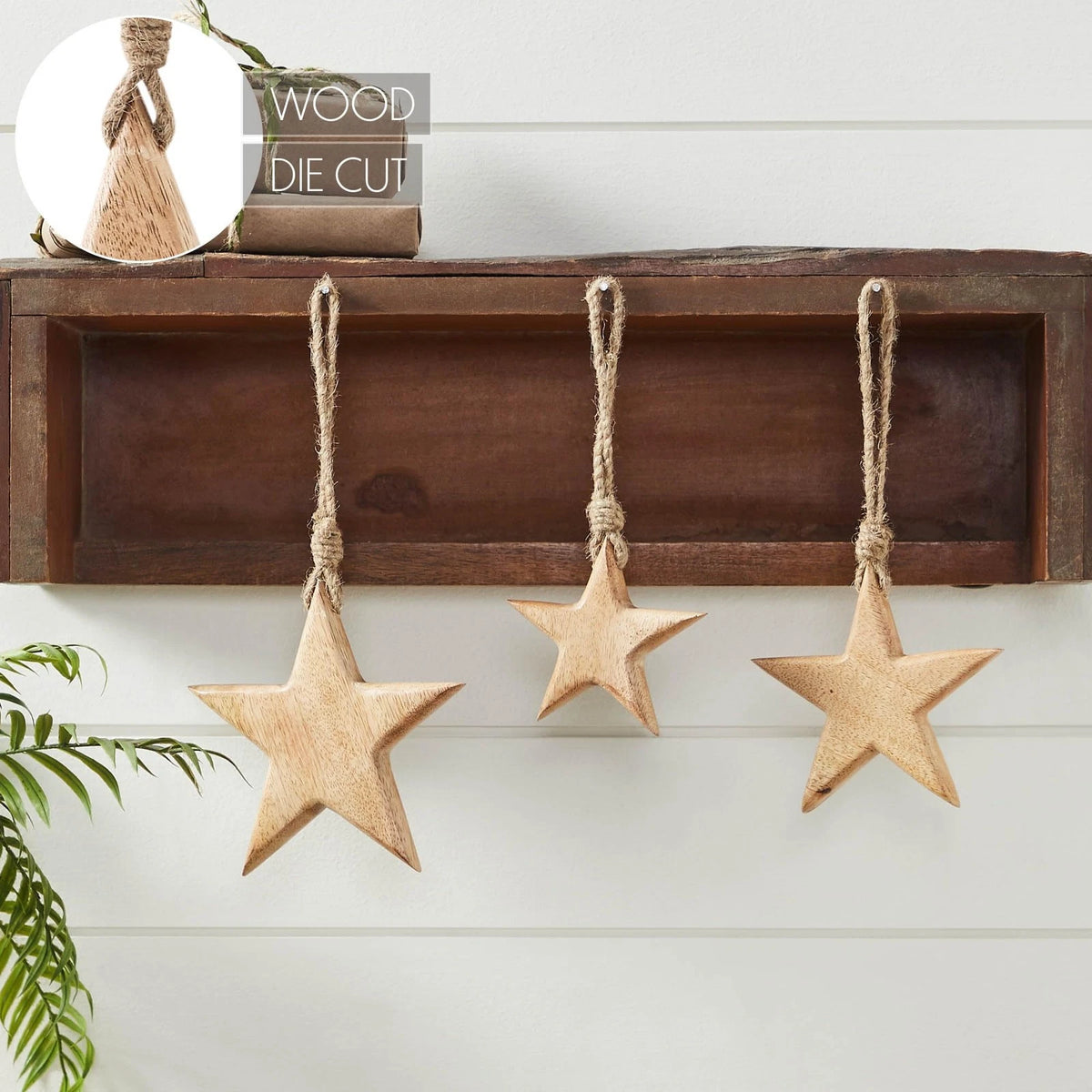 Wooden Star Decorative Ornament Set of 3 Sizes