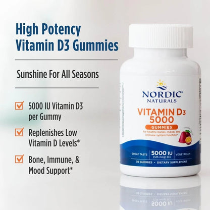 30 Count Vitamin D3 5000 Gummies for Nordic Naturals - Passion Fruit