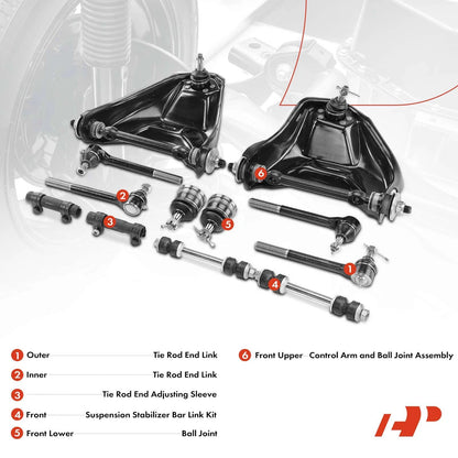 Set of 12 Front Control Arm & Ball Joint Assembly for Chevy Blazer (K6145T, ES2004S, ES3379T, ES3380T, K5254)