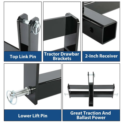 3 Point 2" Receiver Hitch Drawbar with Suitcase Weight Bracket for CAT Tractors