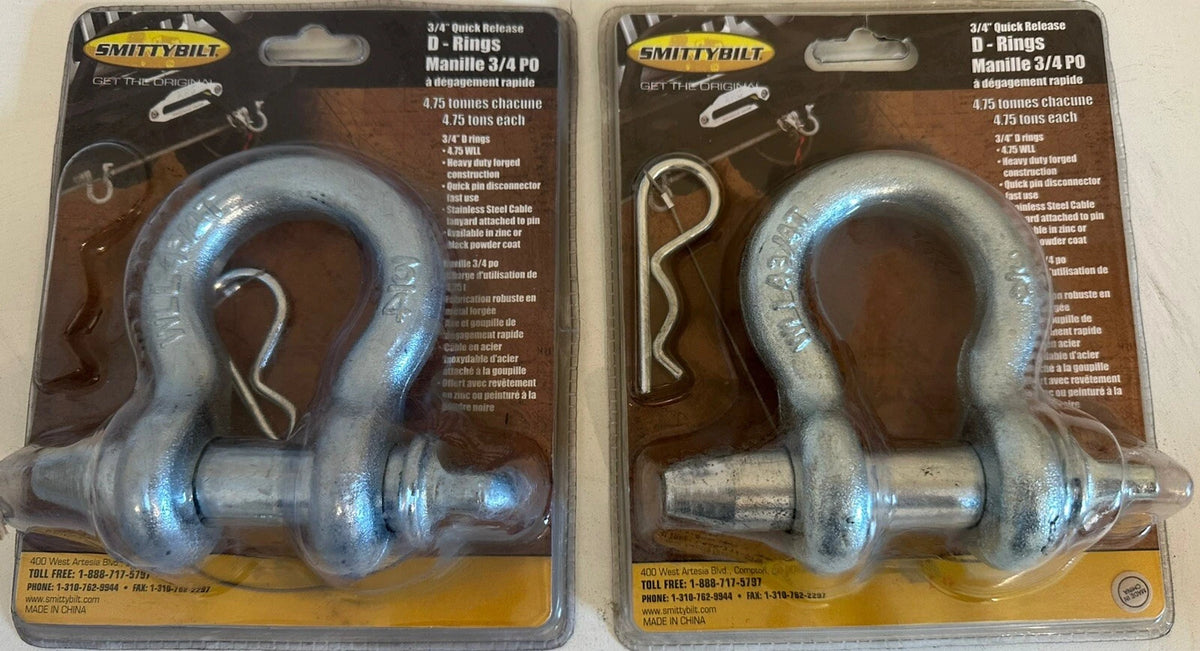 Set of 2 Zinc Plated Quick Release D-Ring Shackles for Universal Use (3/4 In, 4.5 Tons)